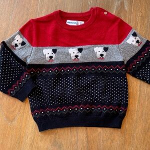 Mayoral Red, Gray, and Black Dog Pattern Sweater